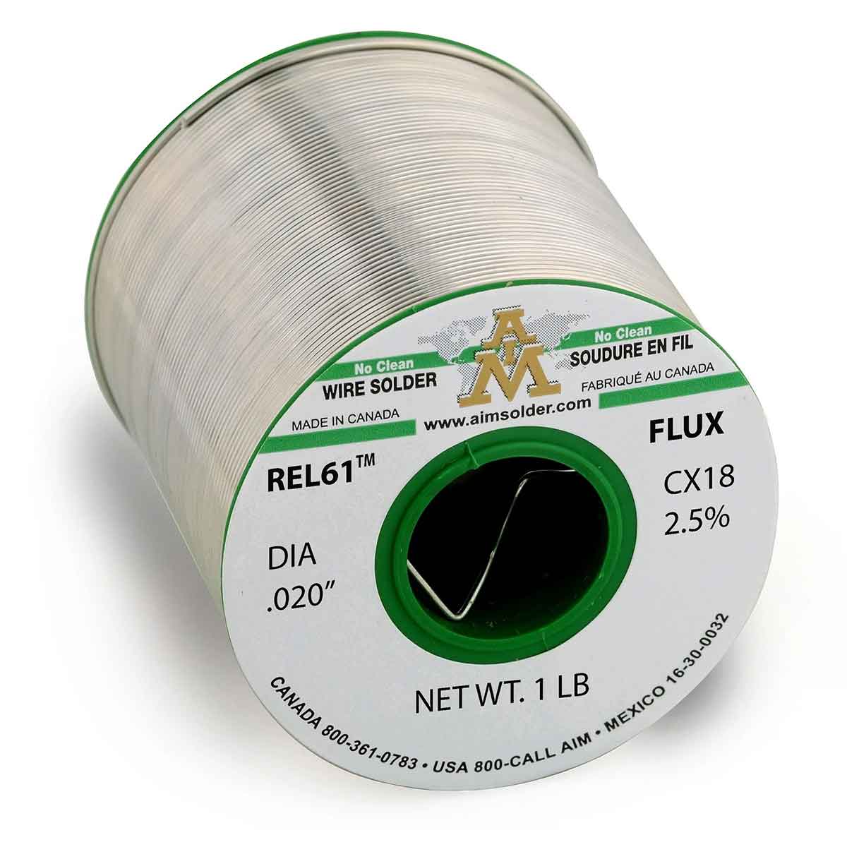 AIM Lead Free No Clean Core Wire Solder, REL61™ CX18 2.5% .020" Dia. 1 Lb.