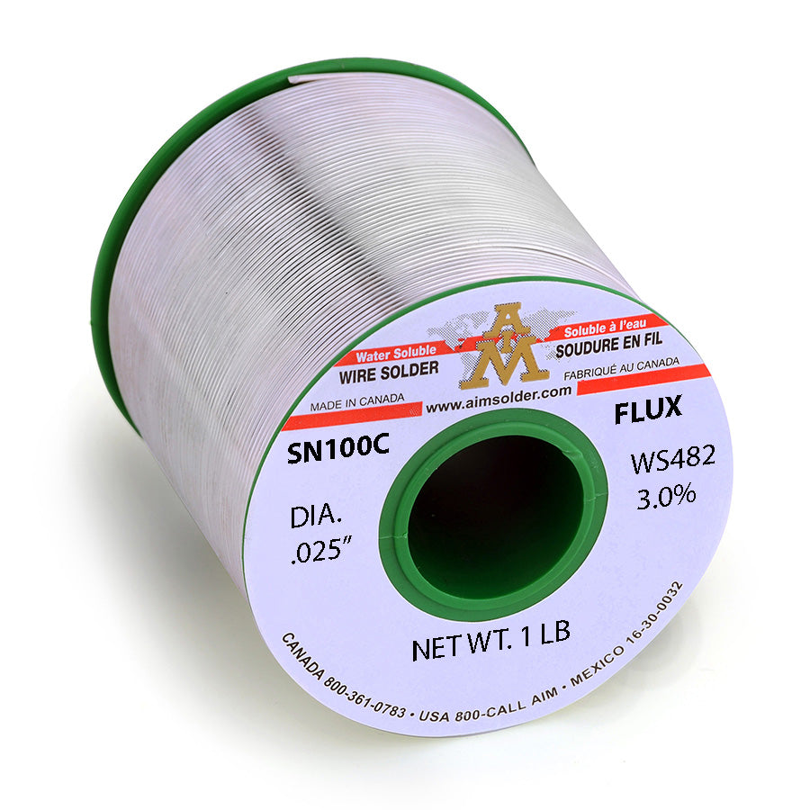 AIM Lead Free Water Soluble Core Wire Solder, SN100C WS482 3% .025" Dia. 1 Lb. Spool