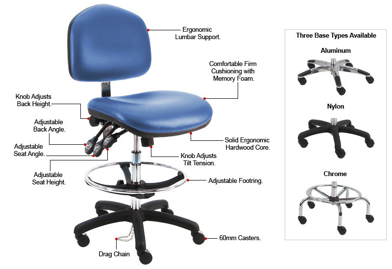BenchPro Lincoln ESD Safe Vinyl Chair, Tall with Nylon Base