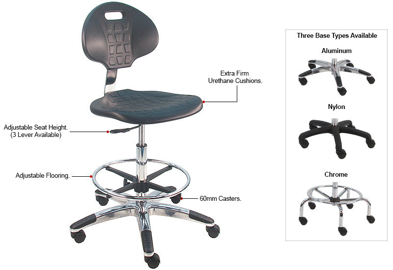 BenchPro Urethane Office Desk Height Chair, Aluminum Base, One Lever Control