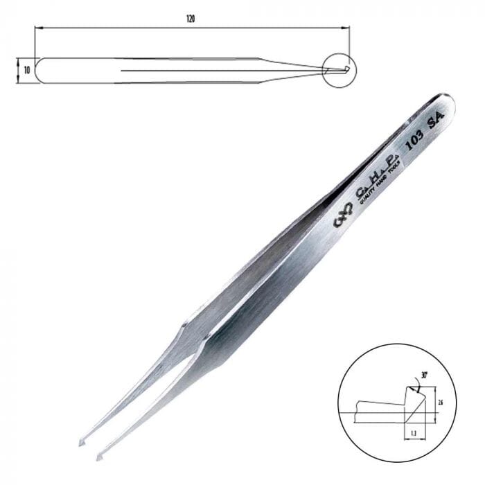 CHP 4.75" Tweezer, Flat Point, Angled Tip, 103-SA