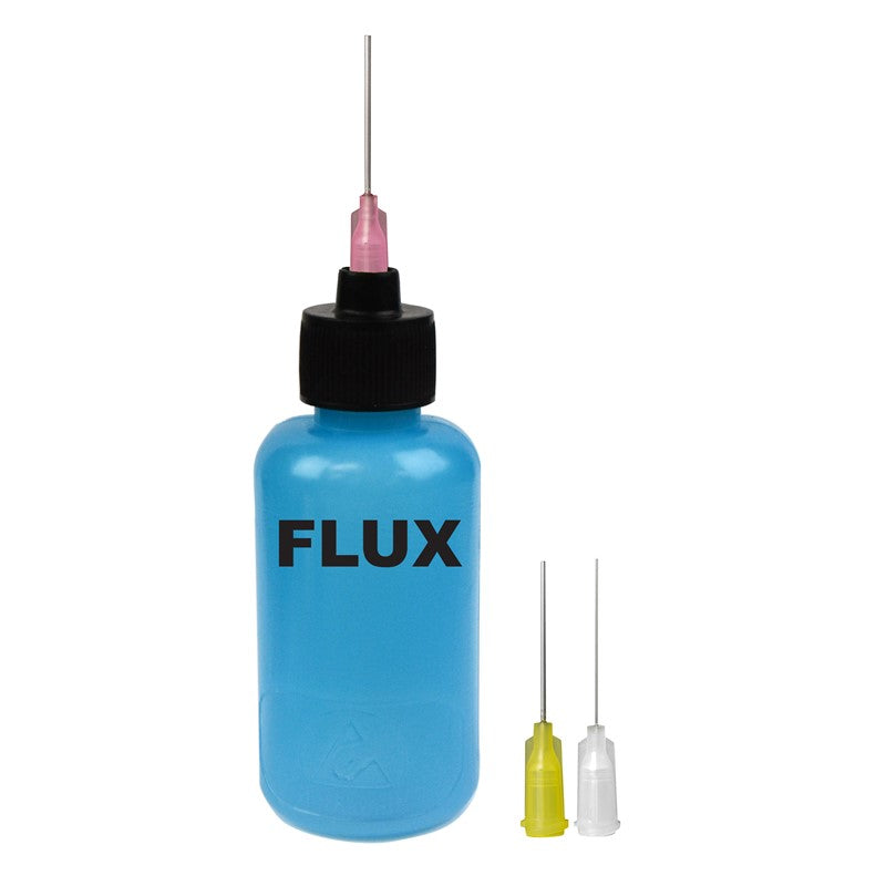 durAstatic® Dissipative Blue Flux Dispenser with 18, 20, and 26 GA Needles, 2 oz, Labeled FLUX