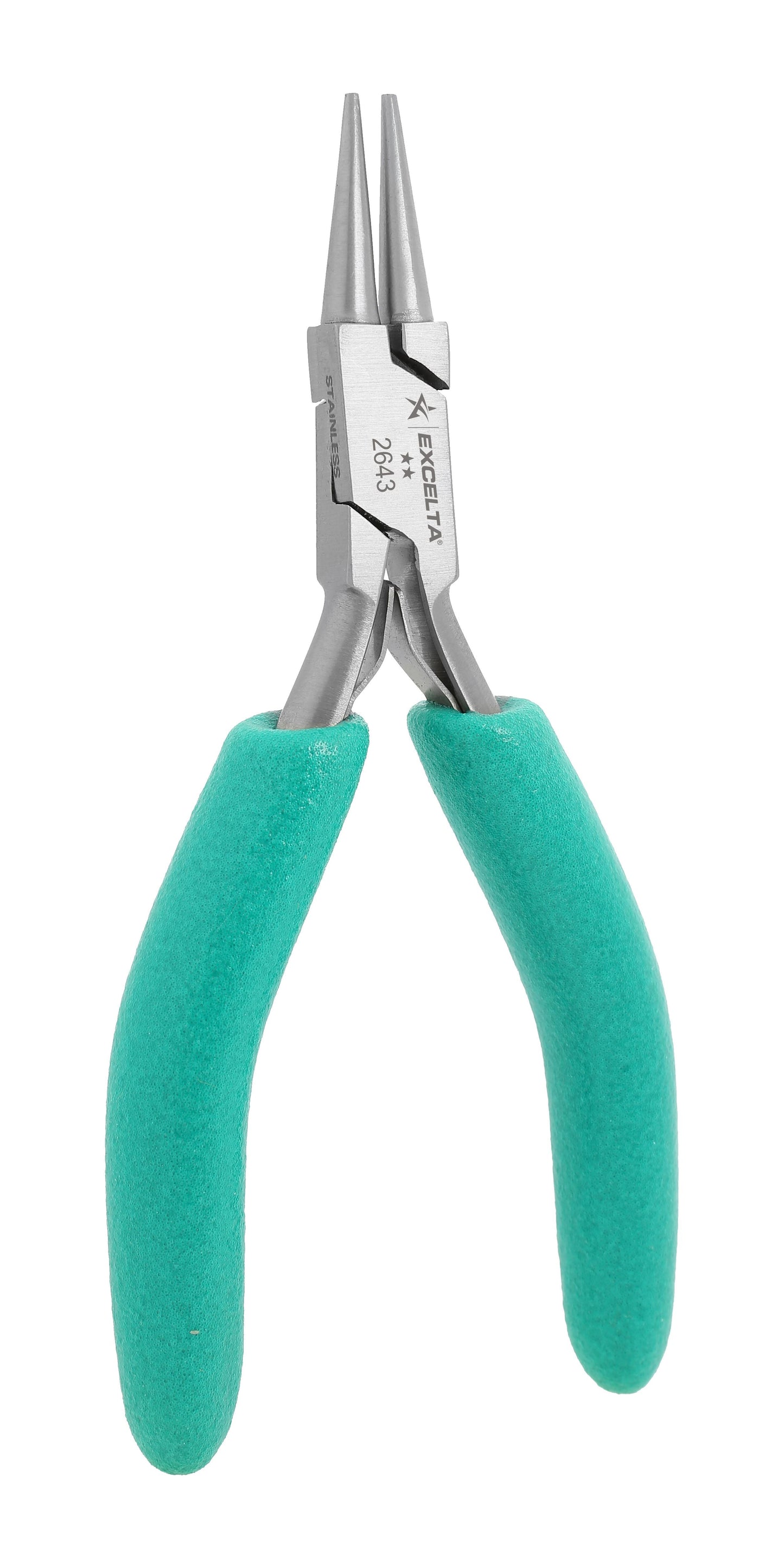 Excelta Pliers 2643 Small Round Nose, Smooth Jaws, Standard Cushioned Grip