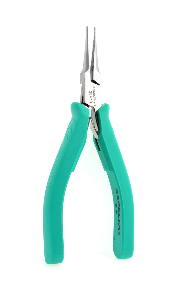 Excelta Pliers 2847D Medium Needle Nose, Serrated Jaws, Molded Grip