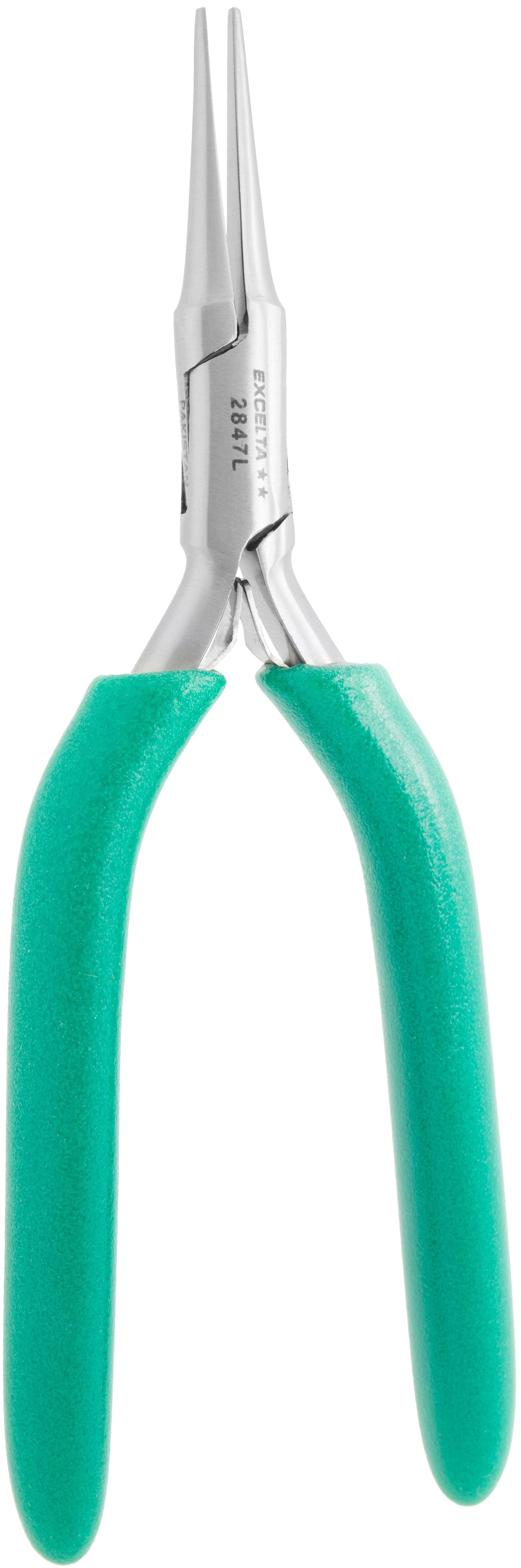 Excelta Pliers 2847L Medium Needle Nose, Smooth Jaws, Long Cushioned Grip