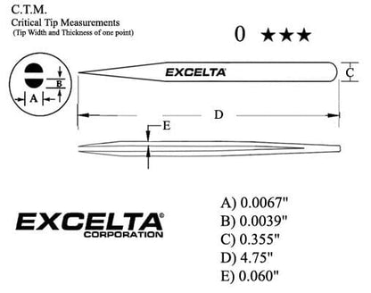 Excelta Tweezers 0 Fine Points, Straight, Carbon Steel 4.75"