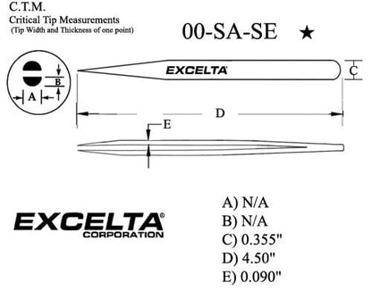 Excelta Tweezers 00-SA-SE Straight Strong Points, Anti-Mag, Stainless Steel 4.5"