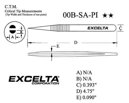 Excelta Tweezers 00B-SA-PI Straight Strong Points, Anti-Mag Stainless Steel 4.5"