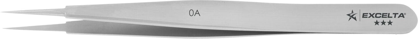 Excelta Tweezers 0A Round Fine Points, Straight, Carbon Steel 4.75"