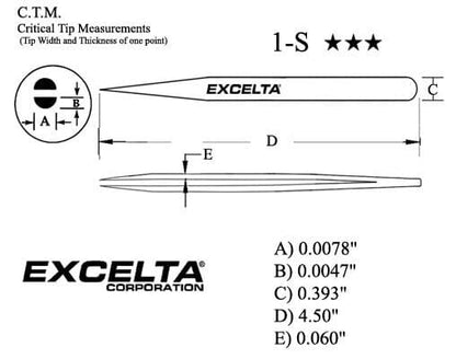 Excelta Tweezers 1-S Straight Very Fine Point, Stainless Steel 4.5"