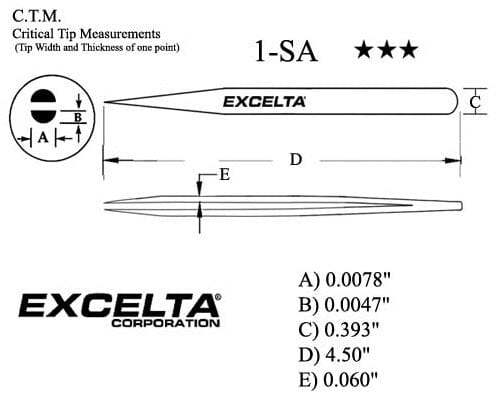 Excelta Tweezers 1-SA Straight Very Fine Point, Anti-Mag, Neverust Steel 4.5"