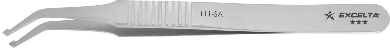 Excelta Tweezers 111-SA 39° Angled Paddle Point, Serrated Handles, Anti-Mag, Neverust Steel 4.25"