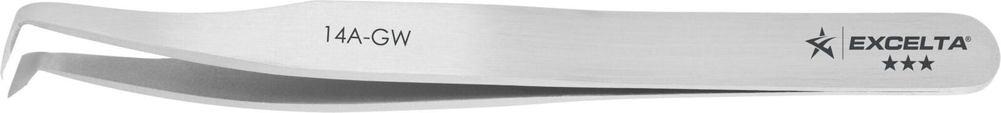 Excelta Tweezers 14A-GW 80° Flush Cutting Point, Short Fine Faced,Slim, Carbon Steel 4.38"