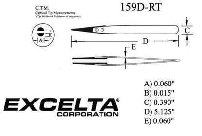 Excelta Tweezers 159D-RT Straight Point, Carbon Fib Replaceable Tips, Anti-Mag Neverust Steel 5"