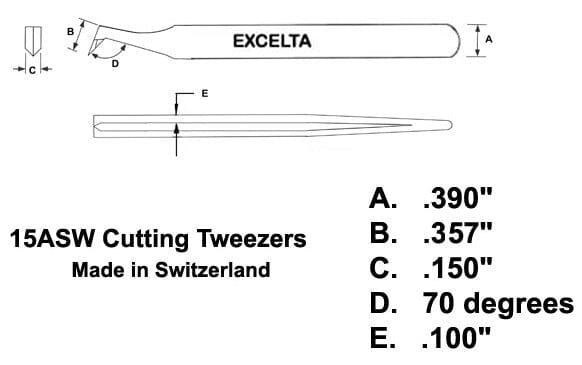 Excelta Tweezers 15A-SW 70° Flush Cutting Point, Radius Faced, Carbon Steel 4.5"