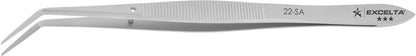 Excelta Tweezers 22 Angled 45° Medium Points, Guide Pin, Carbon/Nickel Plated Steel 4.5"