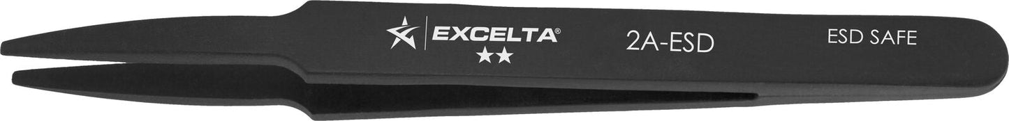 Excelta Tweezers 2A-ESD Straight Tapered Round Flat Points, Plastic 4.625"