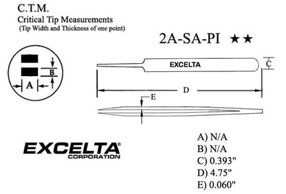 Excelta Tweezers 2A-SA-PI Straight Tapered, Round Fine Points, Anti-Magnetic, Stainless Steel 4.75"