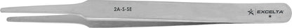 Excelta Tweezers 2A Straight Flat Round Tapered Points, Carbon Steel 4.75"