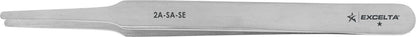 Excelta Tweezers 2A Straight Flat Round Tapered Points, Carbon Steel 4.75"