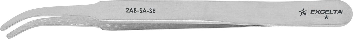 Excelta Tweezers 2AB-SA-SE 43° Curved Flat, Round Points, Anti-Magnetic, Stainless Steel 4.5"