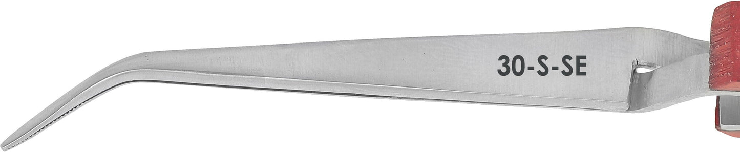 Excelta Tweezers 30-S-SE, 45° Angle Blunt, Serrated Points, Stainless Steel 6"