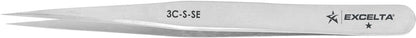 Excelta Tweezers 3C-S-SE Straight Very Fine Points, Stainless Steel 4.25"