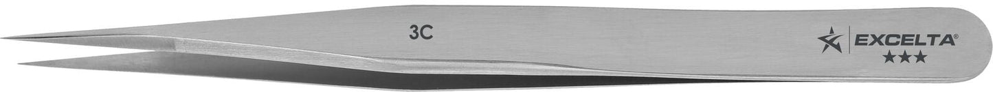 Excelta Tweezers 3C Straight Very Fine Points, Carbon Steel 4.25"