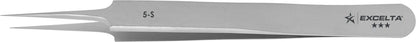 Excelta Tweezers 5-S Straight Tapered, Very Fine Points, Stainless Steel 4.25"