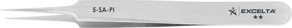 Excelta Tweezers 5-SA-PI Straight Tapered, Very Fine Points, Stainless Steel, Anti-mag 4.25"