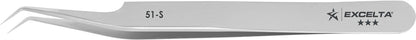 Excelta Tweezers 51-S 45° Bent Tapered, Oblique Very Fine Points, Stainless Steel 4.5"