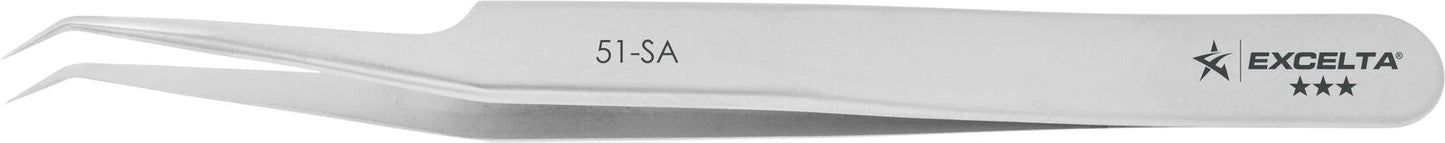 Excelta Tweezers 51-SA 45° Bent Tapered, Oblique Very Fine Points, Anti-Mag, Neverust Steel 4.5"