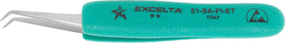 Excelta Tweezers 51-SA 45° Bent Tapered, Oblique Very Fine Points, Anti-Mag, Neverust Steel 4.5"