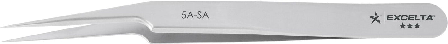 Excelta Tweezers 5A-SA 10° Angle Tapered, Offset Very Fine Points, Anti-Mag, Neverust Steel 4.5"