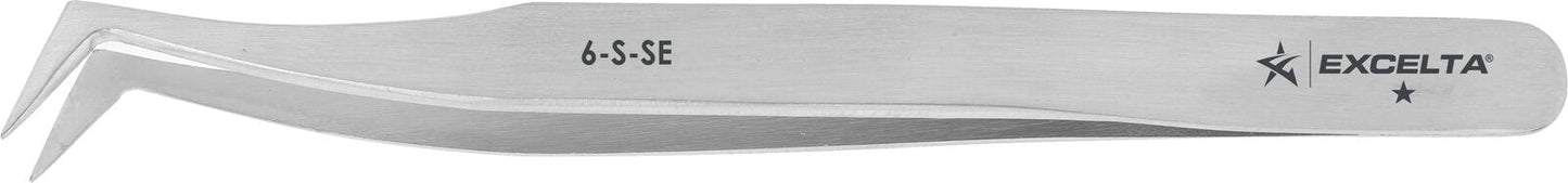 Excelta Tweezers 6-S-SE 70* Angled Tapered, Flat Sharp Points, Stainless Steel 4.5"