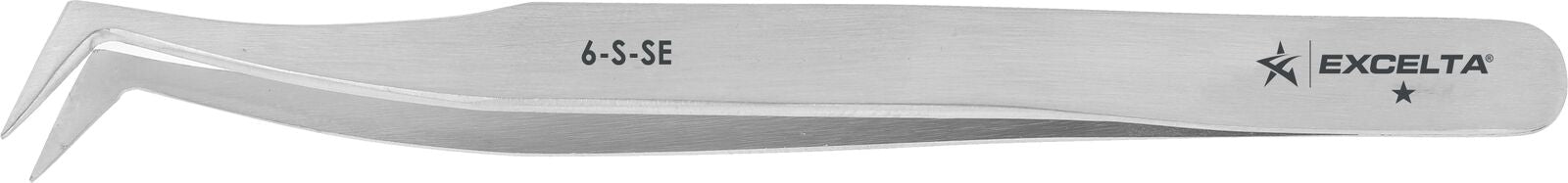 Excelta Tweezers 6-S-SE 70* Angled Tapered, Flat Sharp Points, Stainless Steel 4.5"