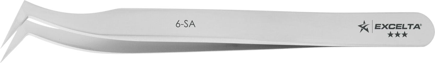 Excelta Tweezers 6-SA 70°, Angled Flat Sharp Points, Anti-Mag, Neverust Steel 4.5"