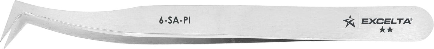 Excelta Tweezers 6-SA-PI 70* Angled Tapered, Flat Sharp Points, Anti-Mag, Stainless Steel 4.5"