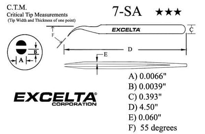 Excelta Tweezers 7-SA 45°, Curved Very Fine Points, Anti-Mag, Neverust Steel 4.5"