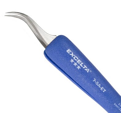 Excelta Tweezers 7-SA-ET 45° Curved Very Fine Points, Anti-Mag, Neverust Steel 5"