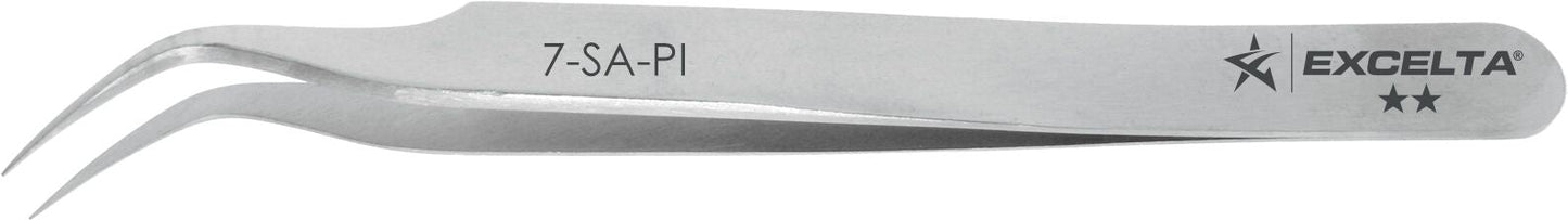 Excelta Tweezers 7-SA-PI 45* , Curved Very Fine Points, Anti-Magnetic, Stainless Steel 4.5"