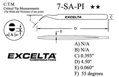 Excelta Tweezers 7-SA-PI 45° , Curved Very Fine Points, Anti-Magnetic, Stainless Steel 4.5"