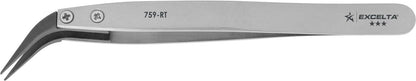 Excelta Tweezers 759-RT 51° Curved Point, Replaceable Tips, Anti-Mag Carbon Fiber Tips, Steel 5"