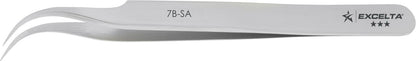 Excelta Tweezers 7B-SA 45°, Curved Very Fine Points, Serrated, Anti-Magnetic, Neverust Steel 4.5"