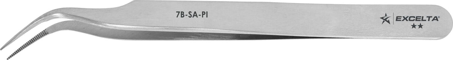 Excelta Tweezers 7B-SA-PI 45* , Curved Very Fine Points, Serrate Anti-Magnetic, Stainless Steel 4.5"