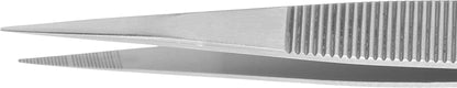 Excelta Tweezers M-00D Straight Serrated Point, Mini, Carbon Steel 3.38"