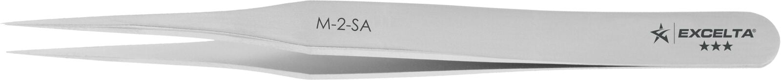 Excelta Tweezers M-2-SA Straight Tapered, Very Fine Points, Mini, Anti-Mag, Neverust Steel 3.38"