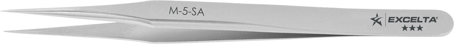 Excelta Tweezers M-5-SA Straight Tapered, Very Fine Points, Mini, Anti-Mag, Neverust Steel 3.13"