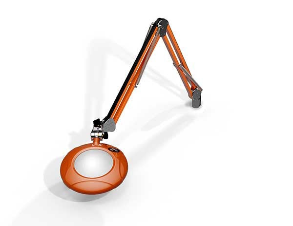 Green-Lite® 5" Round LED Magnifier 4 Diopter, 43" Reach, Table Edge Clamp, Brilliant Orange