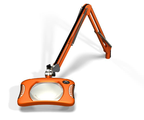 Green-Lite® 7 x 5¼ Rectangular LED Magnifier 4 Diopter, 43" Reach Table Edge Clamp, Brilliant Orange